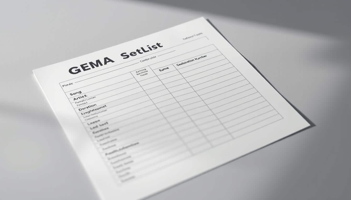 GEMA Setlist Vorlage für Excel hier kostenlos downloaden