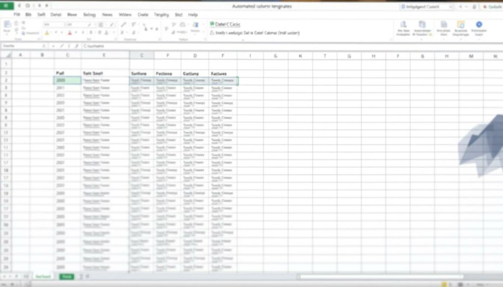 A bright, well-lit spreadsheet window fills the frame, showcasing a meticulously designed Excel template. The foreground features a series of neatly organized columns, each with content that seamlessly adjusts to the optimal width, ensuring a visually appealing and efficient layout. The middle ground showcases a clean, minimalist user interface, with intuitive controls and customization options, hinting at the template's flexibility. In the background, a subtle gradient or abstract pattern adds depth and a sense of professionalism, complementing the overall aesthetic. The image conveys a sense of productivity, organization, and the effortless management of data through the use of this Excel template with automated column resizing.
