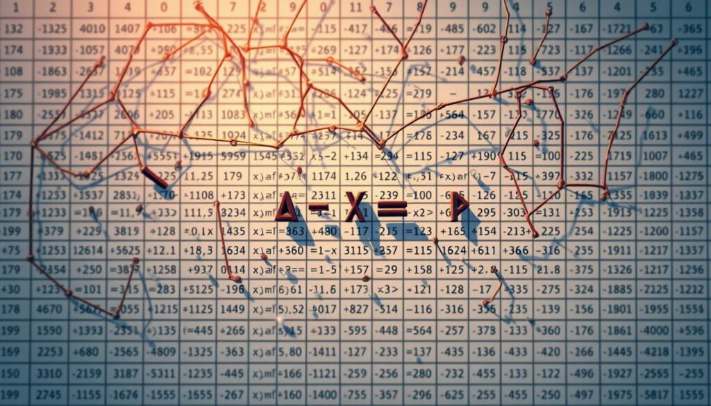 A complex web of intertwined Excel formulas, intricately woven against a backdrop of a spreadsheet grid. The formulas stretch across the frame, their intricate structures illuminated by a warm, focused light. The foreground features a prominent multiplication formula, its components meticulously detailed, casting shadows that add depth and dimensionality. The middle ground showcases a tapestry of diverse formula types, each with its own unique patterns and variables. In the background, a subtle haze of numerical data and cell references creates a sense of depth and technical complexity. The overall composition conveys the integration and seamless interaction of the multiplication formula within the larger, intricate landscape of advanced Excel calculations.
