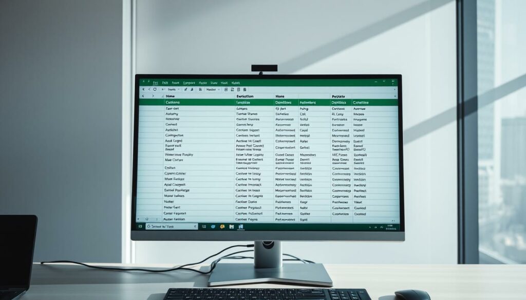 A professional software developer's workspace, with a sleek, modern Excel window displayed on a high-resolution monitor. The window showcases an array of custom function definitions, their parameters, and accompanying descriptions, all neatly organized and easily navigable. Soft, directional lighting illuminates the scene, casting subtle shadows and highlights that enhance the sense of depth and three-dimensionality. The background features a clean, minimalist aesthetic, with muted tones and a hint of blurred city skyline outside the window, emphasizing the focus on the Excel interface and its custom functionality.
